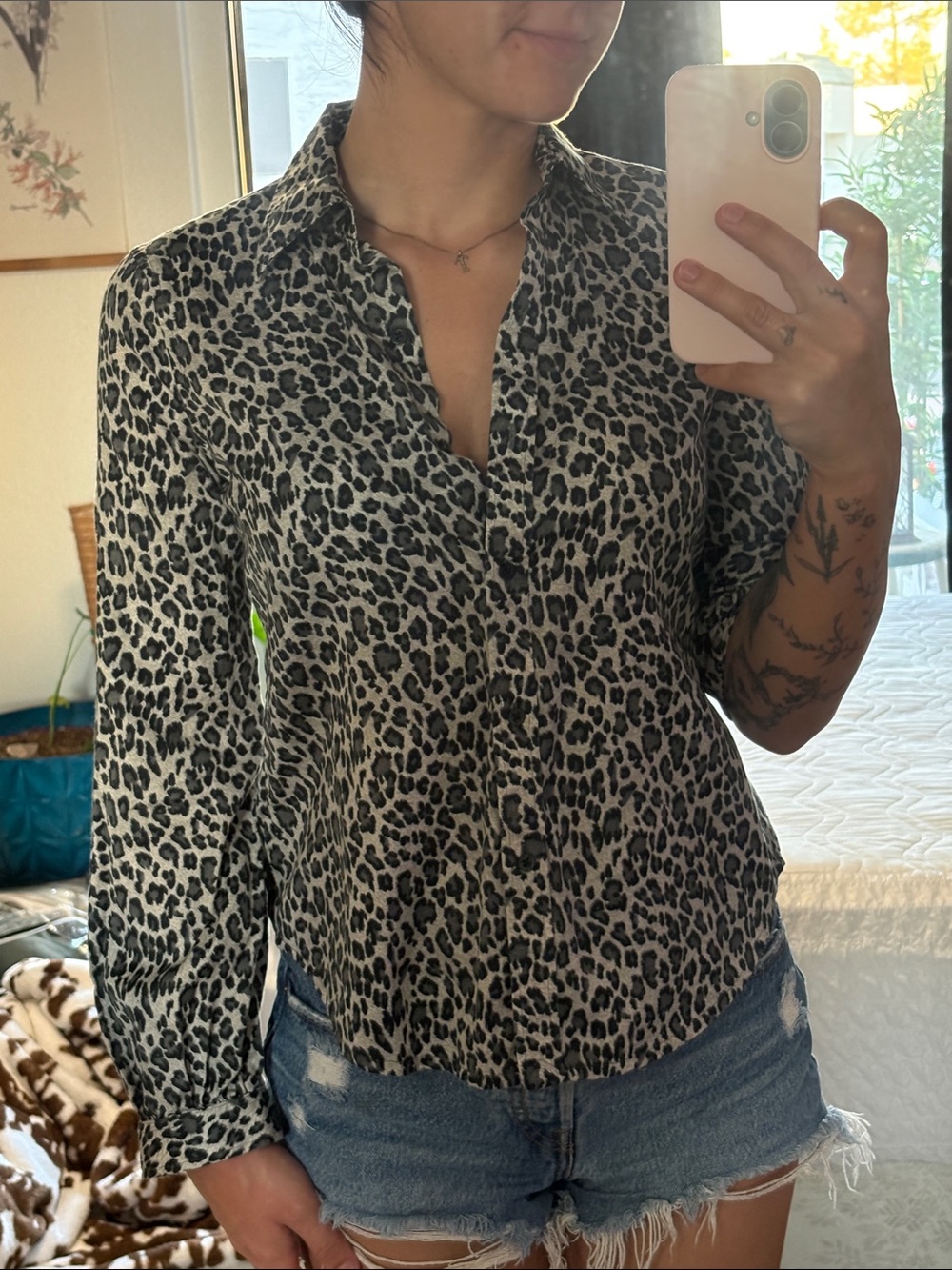 Womens Ralph Lauren Leopard Print Button-Down Shirt - Black & White